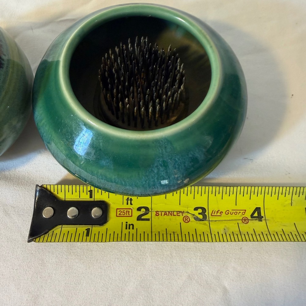 Set of 3 Studio Ikebana Pottery Flower Frog Bowls Maine Made Signed Green - Picture 10 of 10